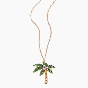 Tropical Rhinestone Palm Tree Necklace Green Gold